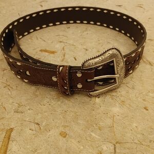 NWT Nocona Brown Leather Belt with Silver Buckle Western Mens Womens Size 36